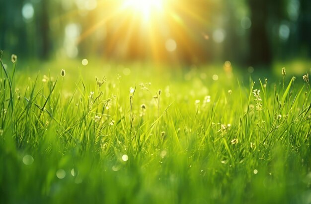 Hintergrund aus grünem Gras und Sonnenstrahlen