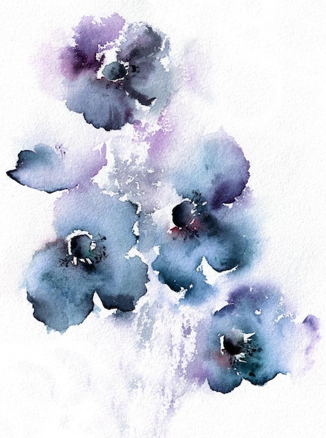 Hintergrund der abstrakten Kunst mit Aquarellblumen Nicht isoliert. lila, violette, blaue Blumen