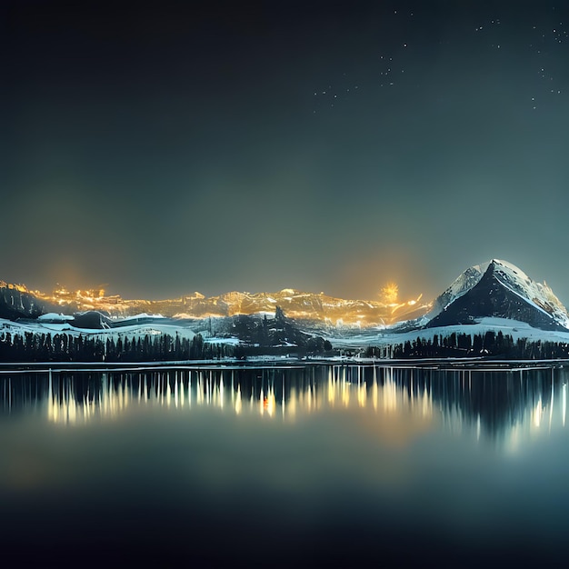 Hintergrund der Berge und des Vulkans im Schnee