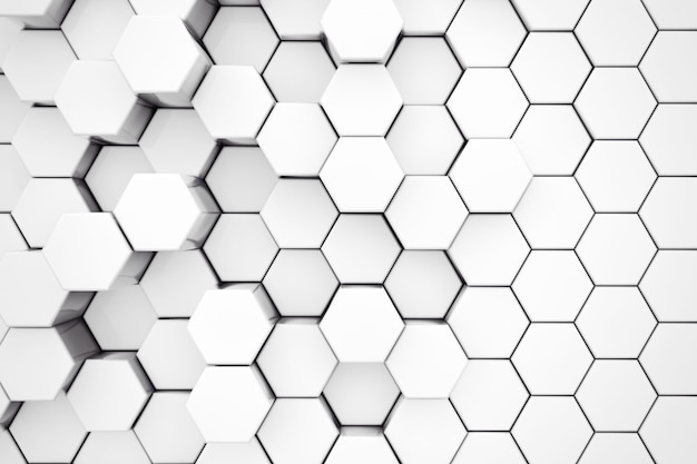 Hintergrund der extremen Nahaufnahme des Metallweiß-Hexagons. 3D-Rendering.