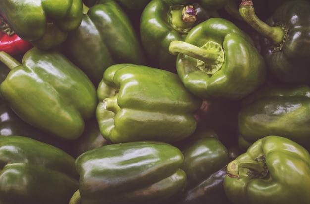 Hintergrund der frischen Paprika. Ansicht von oben