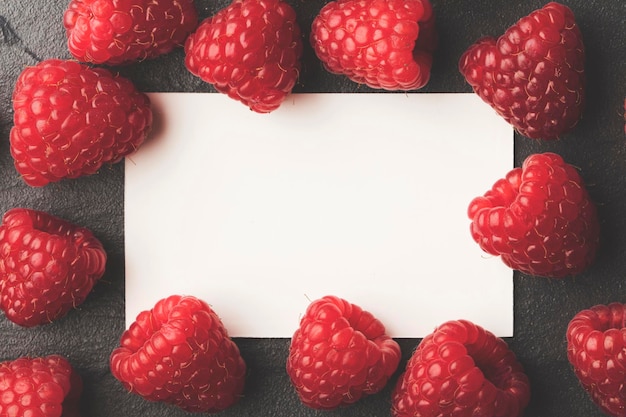 Hintergrund der frischen roten Himbeeren mit leerem weißem Zeichen