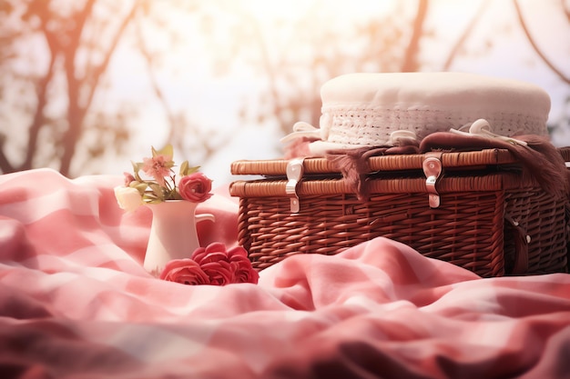 Hintergrund der romantischen Picknickdecke Valentinstag