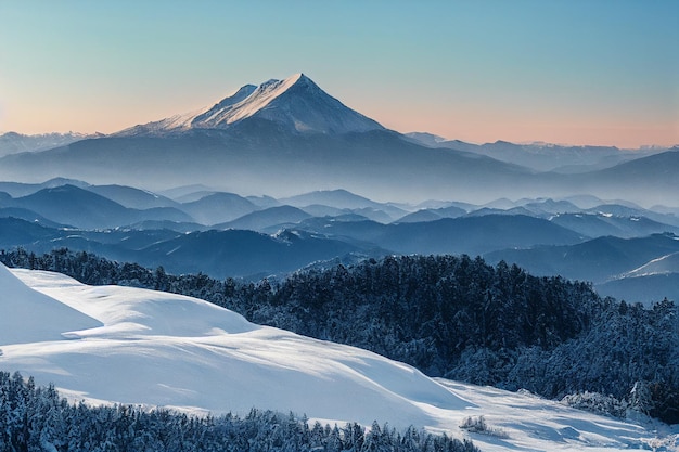 Hintergrund der schneebedeckten Berggipfel