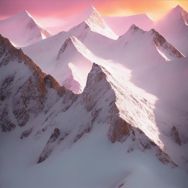 Hintergrund der schneebedeckten felsigen Berge auf dem Hintergrund des Dämmerungshimmels