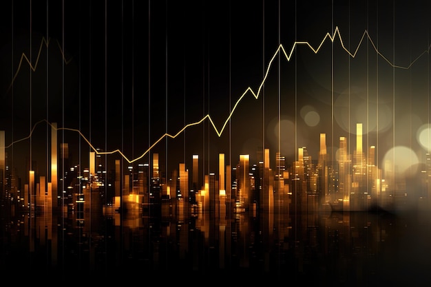 Hintergrund des Aktiendiagramms Gold und Schwarz Geschäftshintergrund Finanzinvestition Gebäude