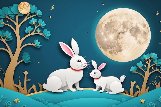 Hintergrund des chinesischen Kaninchen-Mond-Papierhandwerks