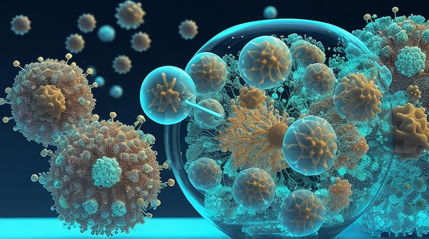 Hintergrund des Coronavirus covid19 mit 3D-Viruszelle in mikroskopischer Ansicht