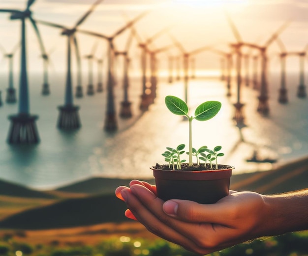 Hintergrund des Erdtages der Offshore-Windmühle-Farm