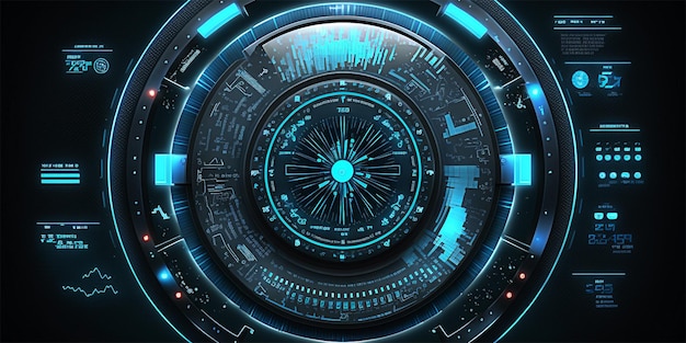 Hintergrund des futuristischen HUD-Circle-Technologiekonzepts Zirkuläres virtuelles HUD des Cyber-Sicherheitssystems