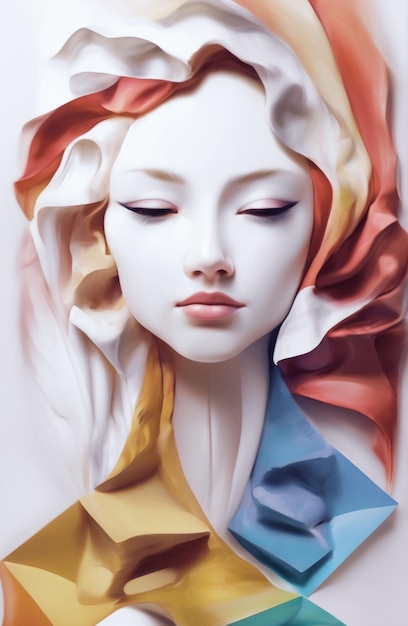 Hintergrund des Geisha-Gesichtsdesigns aus Wellpapier auf helllila-Hintergrund