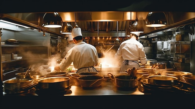 Hintergrund des Kochens in einer geschäftigen Restaurantküche Generative KI