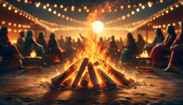 Foto hintergrund des lohri-festivals mit lagerfeuer und menschen