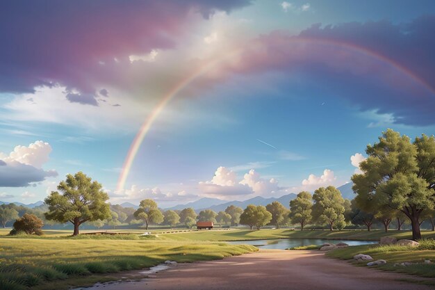 Hintergrund des Naturparks mit Regenbogen am Himmel