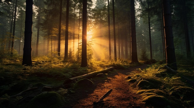 Hintergrund des Sonnenaufgangs im Wald