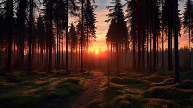 Hintergrund des Twilight-Sonnenaufgangs im Wald