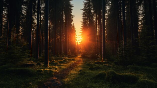 Hintergrund des Twilight-Sonnenaufgangs im Wald