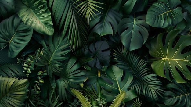Hintergrund einer Gruppe dunkelgrüner tropischer Blätter