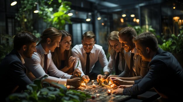 Foto hintergrund einer teambuilding-aktivität mit finanzthemen