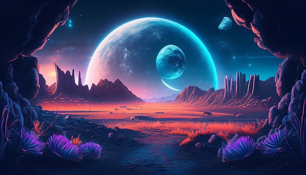 Hintergrund einer Weltraumspiel-Neon-Nacht-Alien-Szene