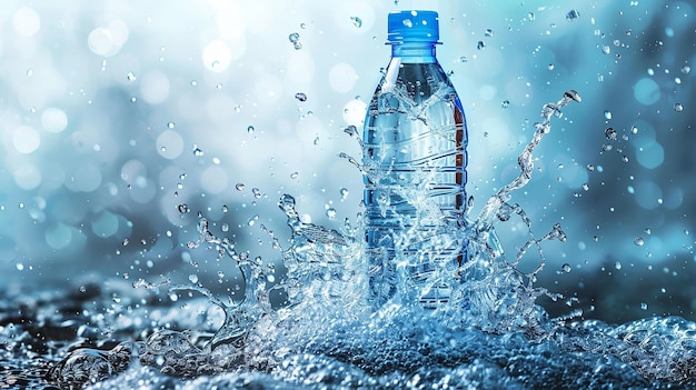 Hintergrund eines Wasserspritzes und einer Einwegwasserflasche Generative KI