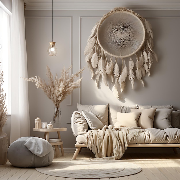 Hintergrund Feather Wallpaper mit einem Dreamcatcher Weiche neutrale Farben Bl kreative beliebte Materialien