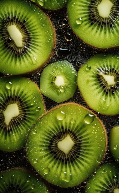 Hintergrund frischer Kiwischeiben mit Wassertropfen AI generativ