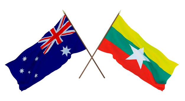 Hintergrund für Designer Illustratoren Flaggen zum Nationalen Unabhängigkeitstag Australien und Myanmar