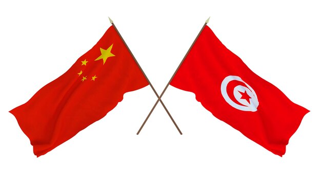 Hintergrund für Designer Illustratoren Flaggen zum Nationalen Unabhängigkeitstag China und Tunesien