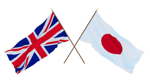 Hintergrund für Designer Illustratoren Flaggen zum Nationalen Unabhängigkeitstag Das Vereinigte Königreich von Großbritannien und Nordirland und Japan