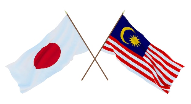 Hintergrund für Designer Illustratoren Flaggen zum Nationalen Unabhängigkeitstag Japan und Malaysia