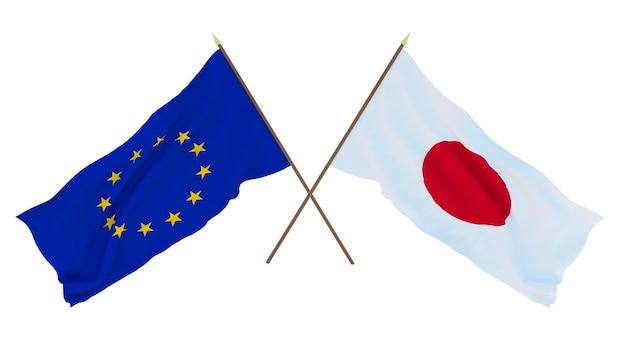 Hintergrund für Designer, Illustratoren Nationale Flaggen zum Unabhängigkeitstag der Europäischen Union und Japans