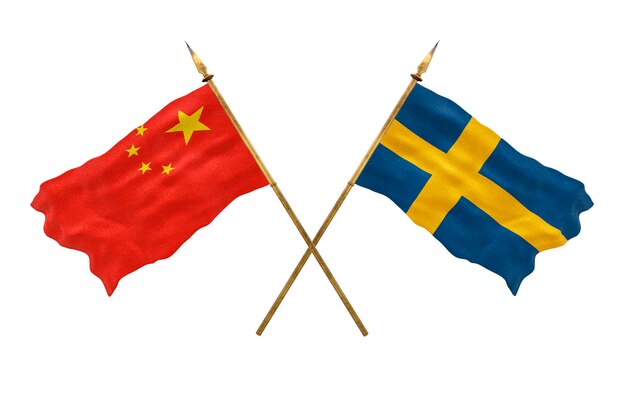 Hintergrund für Designer Nationalfeiertag 3D-Modell Nationalflaggen der Volksrepublik China und Schweden