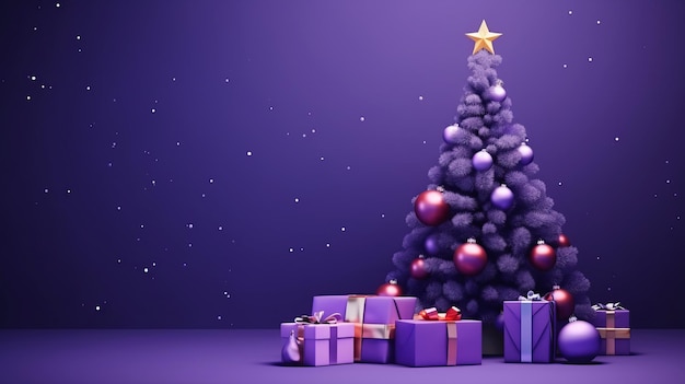 Hintergrund für eine Grußkarte zum neuen Jahr mit einem kleinen Weihnachtsbaum und einem Geschenk