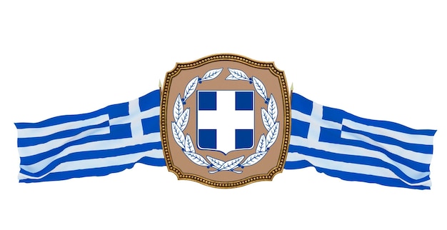 Hintergrund für Redakteure und Designer Nationalfeiertag 3D-Darstellung Flagge und das Wappen Griechenlands