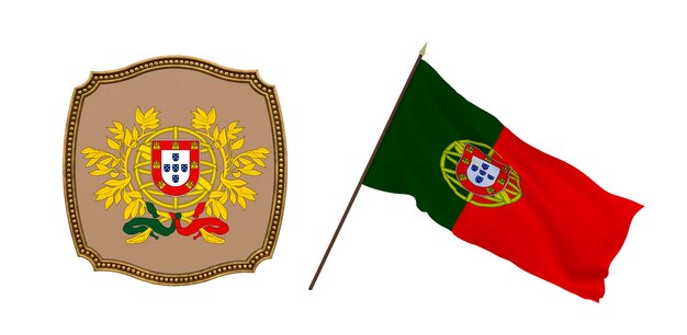 Hintergrund für Redakteure und Designer Nationalfeiertag 3D-Darstellung Flagge und das Wappen von Portugal