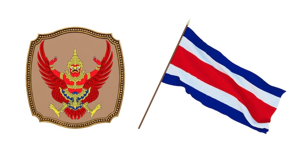 Hintergrund für Redakteure und Designer Nationalfeiertag 3D-Darstellung Flagge und das Wappen von Thailand