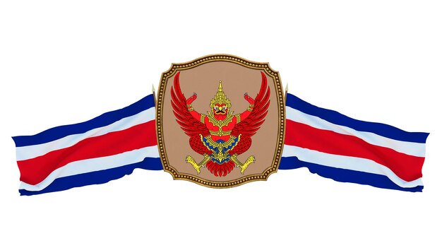 Hintergrund für Redakteure und Designer Nationalfeiertag 3D-Darstellung Flagge und das Wappen von Thailand