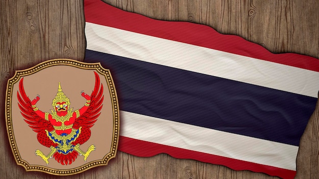 Hintergrund für Redakteure und Designer Nationalfeiertag 3D-Darstellung Flagge und das Wappen von Thailand