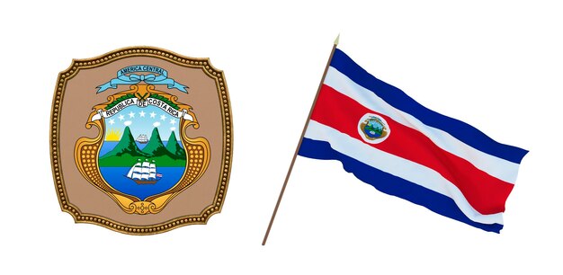 Hintergrund für Redakteure und Designer Nationalfeiertag 3D-Darstellung Flagge und Wappen von Costa Rica