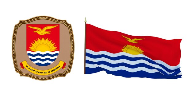 Hintergrund für Redakteure und Designer Nationalfeiertag 3D-Illustration Flagge und das Wappen von Kiribati