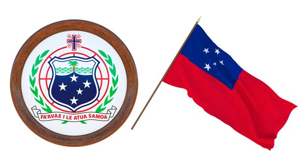 Hintergrund für Redakteure und Designer Nationalfeiertag 3D-Illustration Flagge und das Wappen von Samoa