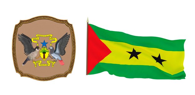 Hintergrund für Redakteure und Designer Nationalfeiertag 3D-Illustration Flagge und das Wappen von Sao Tome und Principe