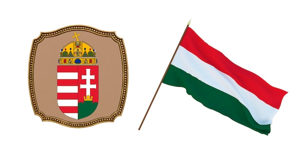 Hintergrund für Redakteure und Designer Nationalfeiertag 3D-Illustration Flagge und das Wappen von Ungarn