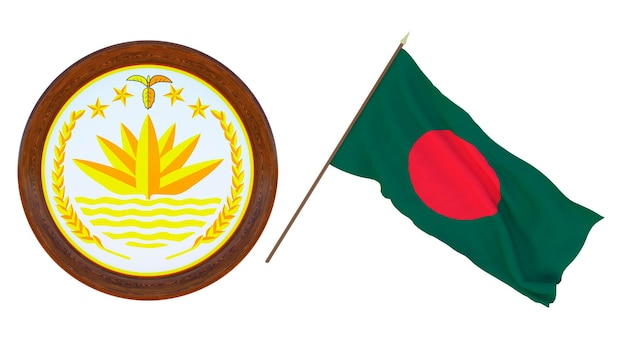 Hintergrund für Redakteure und Designer Nationalfeiertag 3D-Illustration Flagge und Wappen von Bangladesch