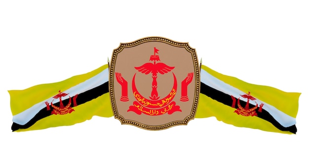 Hintergrund für Redakteure und Designer Nationalfeiertag 3D-Illustration Flagge und Wappen von Brunei