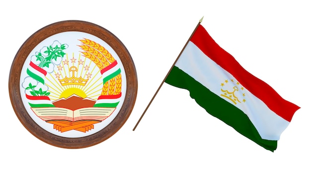 Hintergrund für Redakteure und Designer Nationalfeiertag 3D-Illustration Flagge und Wappen von Tadschikistan