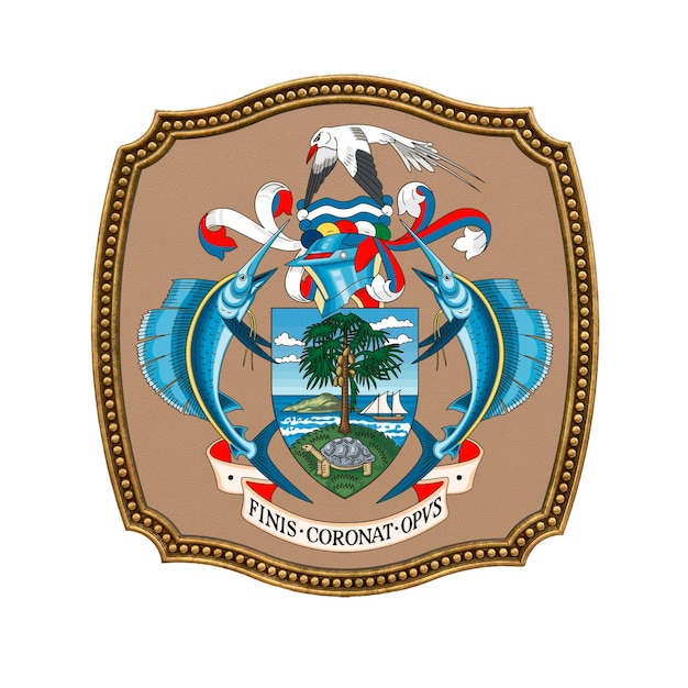 Hintergrund für Redakteure und Designer Nationalfeiertag 3D-Illustration Symbol Wappen der Seychellen