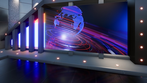 Hintergrund für TV-Shows TV auf Wall3D Virtual News Studio Hintergrund 3D-Rendering