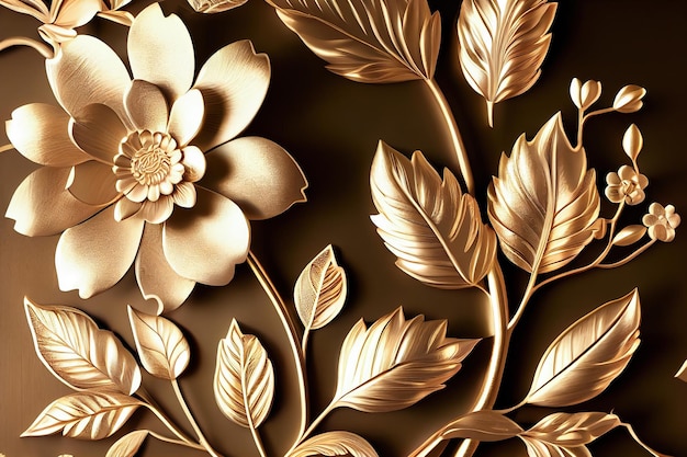 Hintergrund goldene Blumen 3d Generative AI